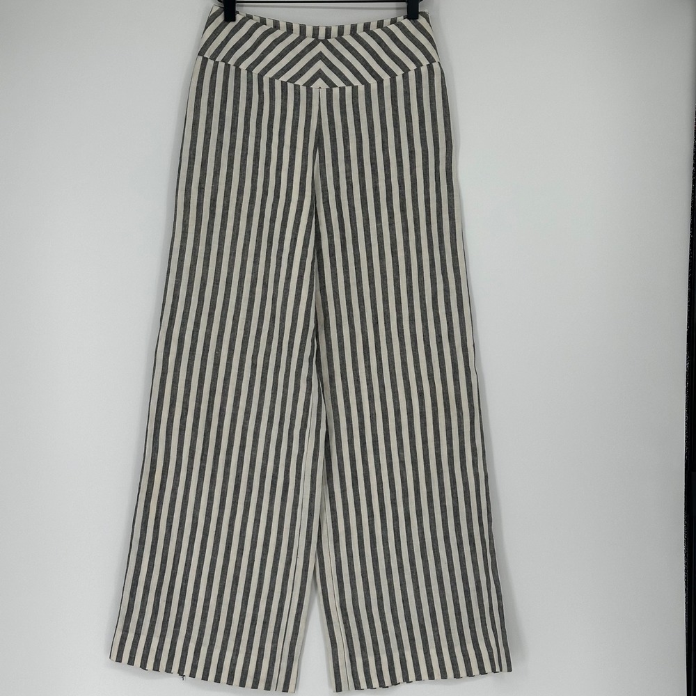Paul Costelloe Dressage Linen Stripe Wide Leg Palazzo‎ Pants Size 4 US